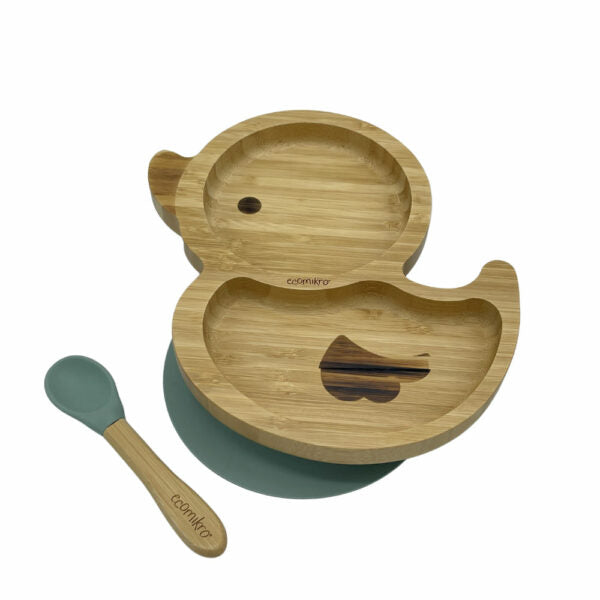 Piatto in Bambù con cucchiaio -papera verde